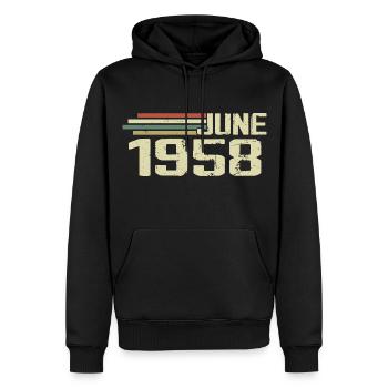 Juin 1958 Anniversaire Juin 1958 Juin 1958 Anniversaire - Sweat à capuche Premium bio Homme - noir - Devant - Nico (187cm)