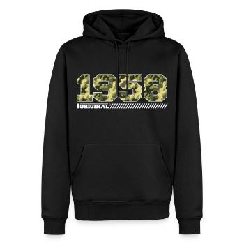 1958 Cadeau Anniversaire Vintage 1958 Armée - Sweat à capuche Premium bio Homme - noir - Devant - Nico (187cm)