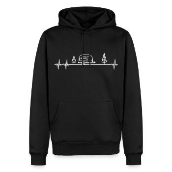 CAMPER - Wohnwagen - Heartbeat - Männer Premium Bio Hoodie - Schwarz - Vorne - Nico (187cm)