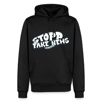 Stopp Fake News - Männer Premium Bio Hoodie - Schwarz - Vorne - Nico (187cm)