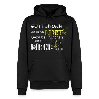 GOTT SPRACH ES WERDE LICHT - Männer Premium Bio Hoodie - Schwarz - Vorne - Nico (187cm)