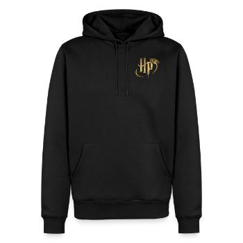 Harry Potter Small Logo Gold - Men’s Premium Organic Hoodie - black - Front - Nico (187cm)