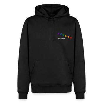 Free like a bird, in Regenbogenfarben - Weiß - Männer Premium Bio Hoodie - Schwarz - Vorne - Nico (187cm)