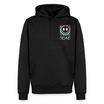 Techno Musik Gesicht Schallplatte DJ Smile EDM - Männer Premium Bio Hoodie - Schwarz - Vorne - Nico (187cm)