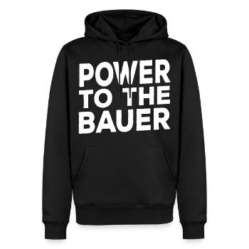 POWER TO THE BAUER - Männer Premium Bio Hoodie - Schwarz - Vorne - Nico (187cm)