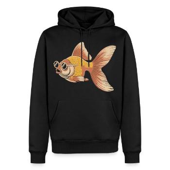 Poisson rouge avec des lunettes rétro - Sweat à capuche Premium bio Homme - noir - Devant - Nico (187cm)