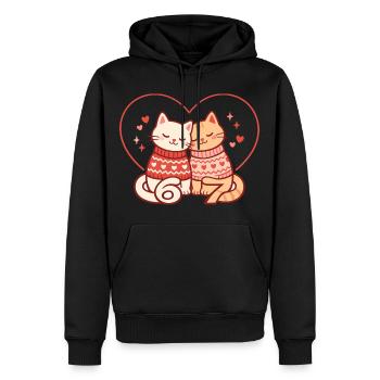Katzen Valentinstag 67 Six Seven Lustig Niedlich - Männer Premium Bio Hoodie - Schwarz - Vorne - Nico (187cm)