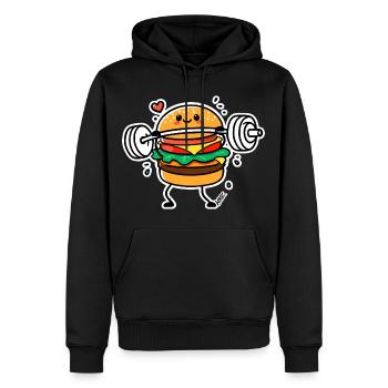 Héros du hamburger en haltérophilie - Sweat à capuche Premium bio Homme - noir - Devant - Nico (187cm)