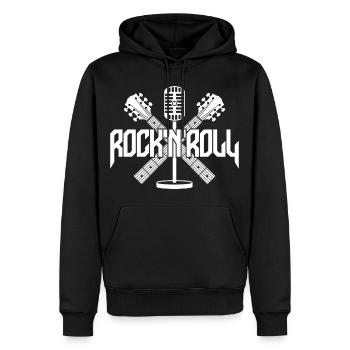 Logo Rock 'n' Roll avec guitares et microphone - Sweat à capuche Premium bio Homme - noir - Devant - Nico (187cm)