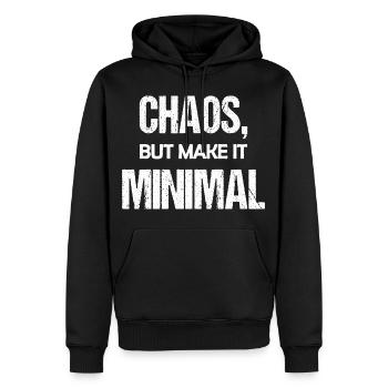 Chaos, aber mach es minimal – lustige Worte - Männer Premium Bio Hoodie - Schwarz - Vorne - Nico (187cm)