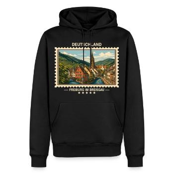 Deutschland Freiburg im Breisgau Vintage Reisemark - Männer Premium Bio Hoodie - Schwarz - Vorne - Nico (187cm)