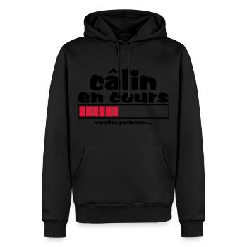 câlin en cours,amour,mariage,ev,formes,cœur - Sweat à capuche Premium bio Homme - noir - Devant - Nico (187cm)