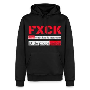 FXCK Les médias - Sweat à capuche Premium bio Homme - noir - Devant - Nico (187cm)