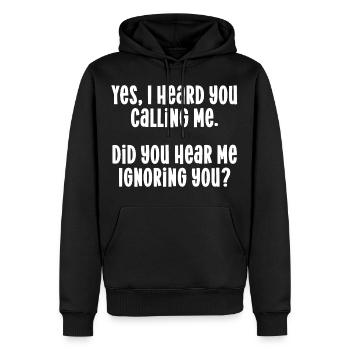 Appeler en ignorant la citation Amusant en disant drôle - Sweat à capuche Premium bio Homme - noir - Devant - Nico (187cm)