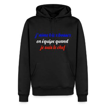 HUMOUR : LE CHEF , cadeau humour - Sweat à capuche Premium bio Homme - noir - Devant - Nico (187cm)