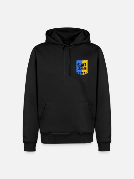 Oekraïne Slava Ukraini Wapenschild - Mannen Premium Bio hoodie - zwart