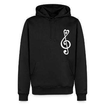 Musique, notes, coeur, classique, clef sol, bande - Sweat à capuche Premium bio Homme - noir - Devant - Nico (187cm)