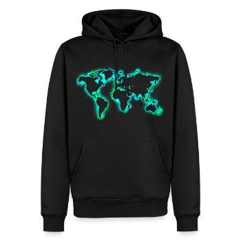 Weltkarte Erde Landkarte Earthday Neonblau - Männer Premium Bio Hoodie - Schwarz - Vorne - Nico (187cm)