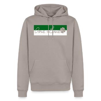 ONE LOVE - Männer Premium Bio Hoodie - Taupe - Vorne - Nico (187cm)