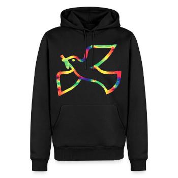 Bunte Friedenstaube - Männer Premium Bio Hoodie - Schwarz - Vorne - Nico (187cm)