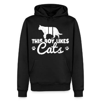 Dieser Junge mag Katzen - Männer Premium Bio Hoodie - Schwarz - Vorne - Nico (187cm)