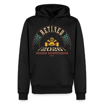 Retraité 2026 – Mission accomplie (Retraité / 4C) - Sweat à capuche Premium bio Homme - noir - Devant - Nico (187cm)
