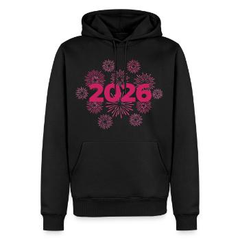 Célébration du réveillon du réveillon des feux d’artifice 2026 - Sweat à capuche Premium bio Homme - noir - Devant - Nico (187cm)