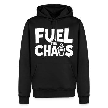 Fuel the Chaos Coffee Saying for Rebels - Men’s Premium Organic Hoodie - black - Front - Nico (187cm)