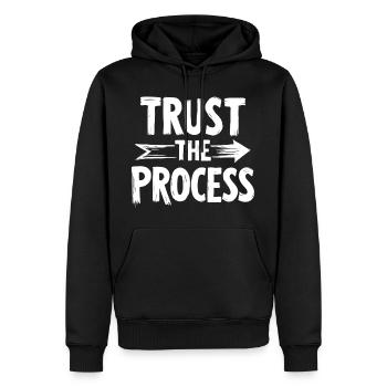 Trust the Process Lettering with Arrow Graphic - Men’s Premium Organic Hoodie - black - Front - Nico (187cm)