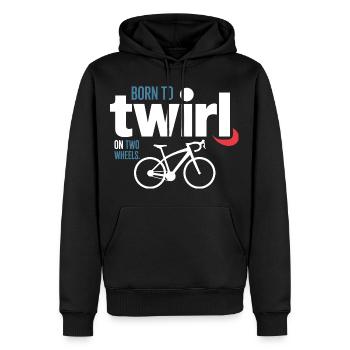 Professionelle Fahrradakrobatik Elite Drehung - Männer Premium Bio Hoodie - Schwarz - Vorne - Nico (187cm)
