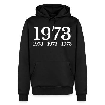 1973 - Sweat à capuche Premium bio Homme - noir - Devant - Nico (187cm)