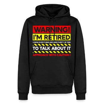 Warnung: Ich bin im Ruhestand, geh vorsichtig mit - Männer Premium Bio Hoodie - Schwarz - Vorne - Nico (187cm)
