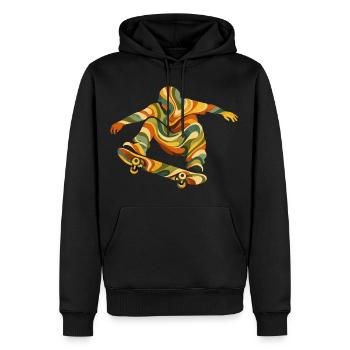 Skateur Vagues Rétro | Design Skate Vintage Psyché - Sweat à capuche Premium bio Homme - noir - Devant - Nico (187cm)