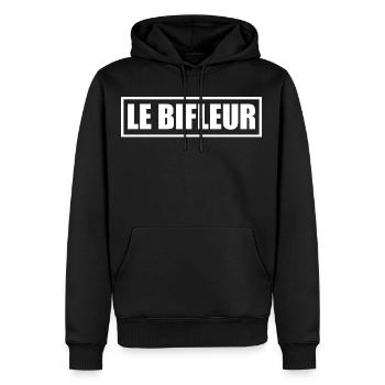 le bifleur | cadeau bien beauf grosse bite - Sweat à capuche Premium bio Homme - noir - Devant - Nico (187cm)