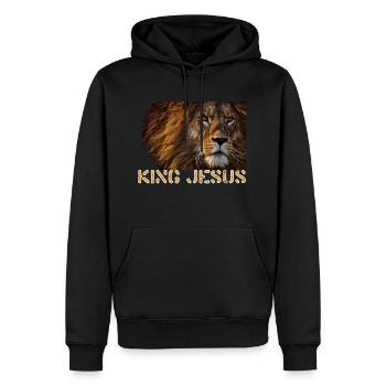 Roi Jésus le lion de Juda - Sweat à capuche Premium bio Homme - noir - Devant - Nico (187cm)