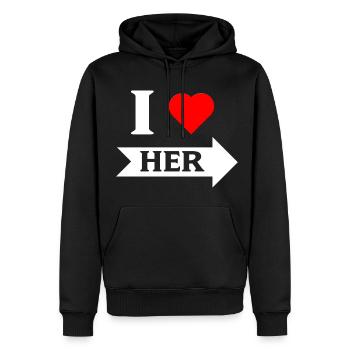 J'aime Sa flèche droite blanche - Sweat à capuche Premium bio Homme - noir - Devant - Nico (187cm)