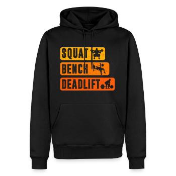 SQUAT BENCH DEADLIFT Maillot de fitness Powerlifter - Sweat à capuche Premium bio Homme - noir - Devant - Nico (187cm)
