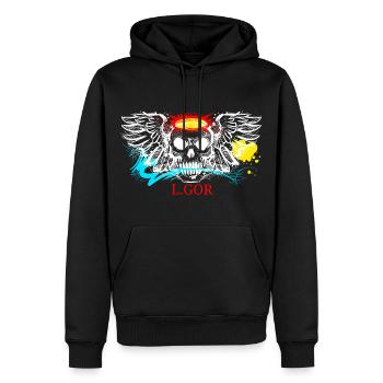 L.Gor stylischer Totenkopf - Männer Premium Bio Hoodie - Schwarz - Vorne - Nico (187cm)
