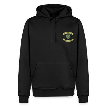 Kann Spuren von Hopfen enthaltenen - Männer Premium Bio Hoodie - Schwarz - Vorne - Nico (187cm)