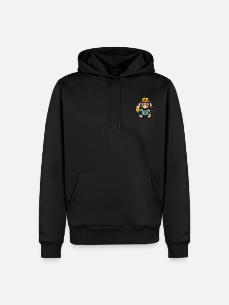 Affe mit Fischerhut und Bier - Männer Premium Bio Hoodie - Schwarz