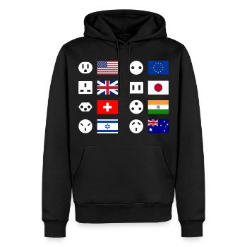 Plug Types Country Overview - Men’s Premium Organic Hoodie - black - Front - Nico (187cm)