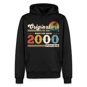 25e anniversaire Original septembre 2000 - Sweat à capuche Premium bio Homme - noir - Devant - Nico (187cm)