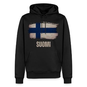 Drapeau grunge de la Finlande, vintage Finlande - Sweat à capuche Premium bio Homme - noir - Devant - Nico (187cm)