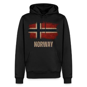 Drapeau de la Norvège, Drapeau vintage de la Norvège - Sweat à capuche Premium bio Homme - noir - Devant - Nico (187cm)
