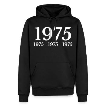 1975 - Sweat à capuche Premium bio Homme - noir - Devant - Nico (187cm)