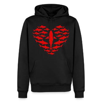Cœur de Requins Rouge Vintage - Style Grunge - Sweat à capuche Premium bio Homme - noir - Devant - Nico (187cm)