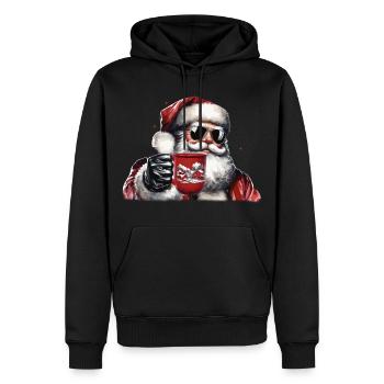 Nikolaus Santa Claus Weihnachtsmann mit Glühwein - Männer Premium Bio Hoodie - Schwarz - Vorne - Nico (187cm)