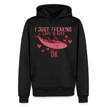 Je viens de paniquer amour requins ok cadeau - Sweat à capuche Premium bio Homme - noir - Devant - Nico (187cm)