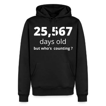 70e anniversaire - Sweat à capuche Premium bio Homme - noir - Devant - Nico (187cm)