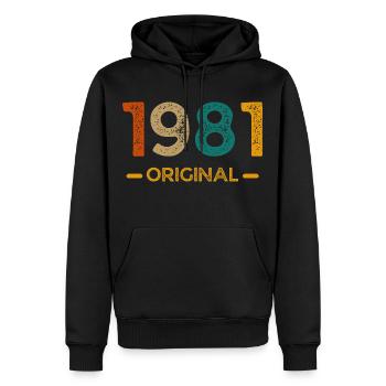 1981 ORIGINAL - Männer Premium Bio Hoodie - Schwarz - Vorne - Nico (187cm)